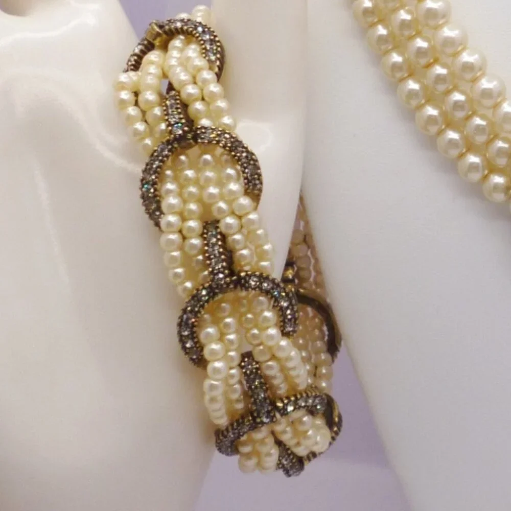 Heidi Daus Faux Pearl & Swarovski Crystal Necklace + Bracelet Set PERFECT 32165